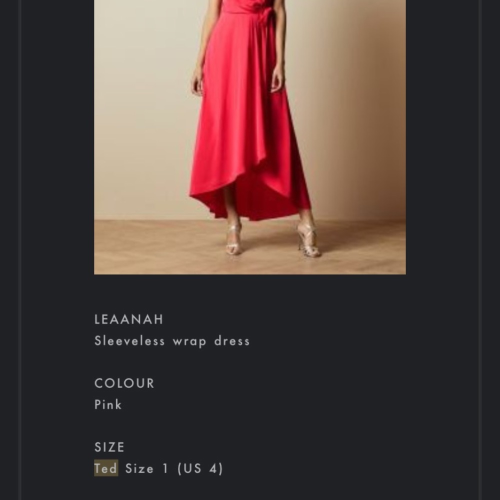 Ted Baker: pink color dress. Style: LEAANAH Sleeveless wrap dress. Size 1 (US 4) - Picture 4 of 8